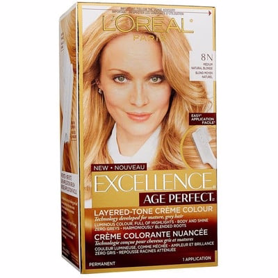 L'oreal Paris Age Perfect Permanent Hair Color, 8n Medium Natural Blonde, 1 Kit