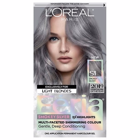 L'Oreal Paris Feria Multi-Faceted Shimmering Permanent Hair Color, Smokey Silver