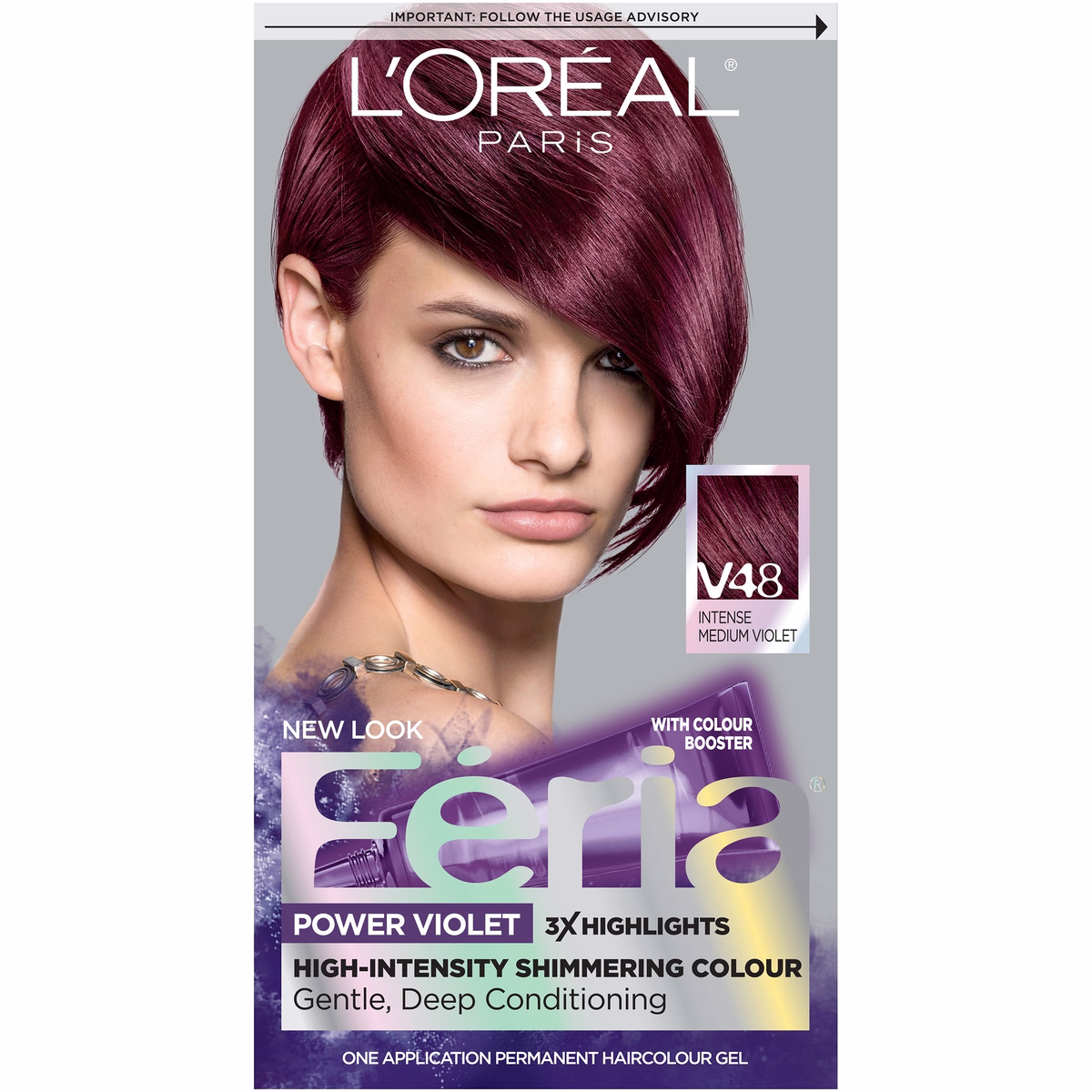 L'oreal Paris Feria Multi-faceted Shimmering Permanent Hair Color, V48 Violet Vixen (intense Medium Violet), 1 Kit