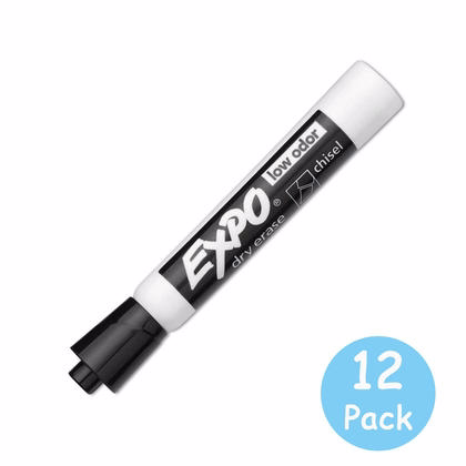 Low Odor Dry Erase Marker, Chisel Tip, Black, Dozen