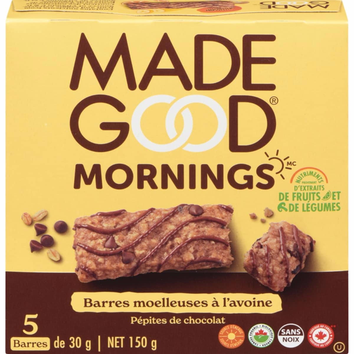 MadeGood Mornings Chocolate Chip Soft Baked Oat Bars 5pk