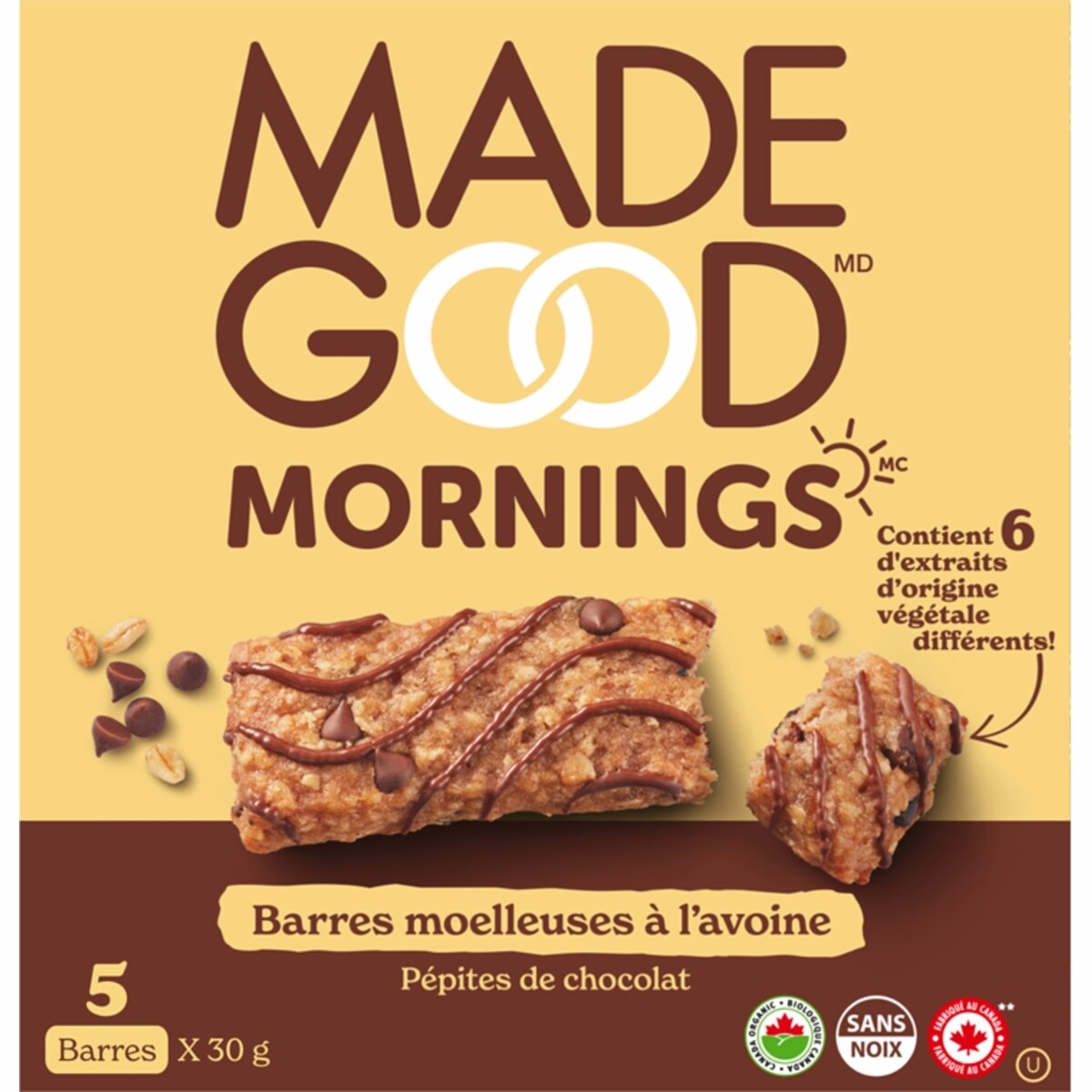 MadeGood Mornings Chocolate Chip Soft Baked Oat Bars 5pk