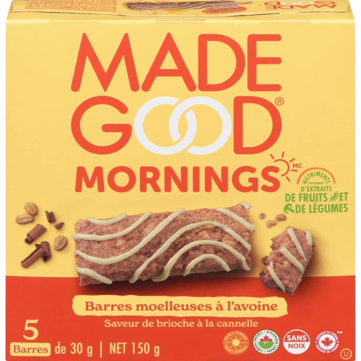 MadeGood Mornings Cinnamon Bun Soft Baked Oat Bars 5pk