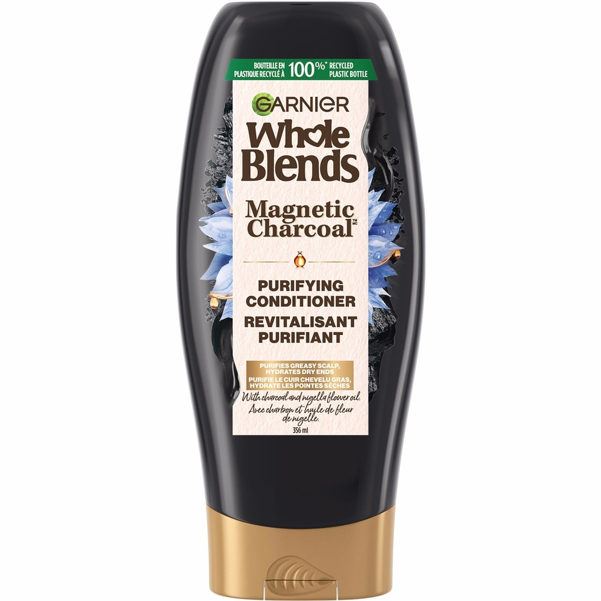 Conditionneur Purifiant Charbon Magnétique pour cuir chevelu gras, Hydrate les Pointes Sèches jusqu'à 48 heures, avec Charbon et Huile de Fleur de Nigelle