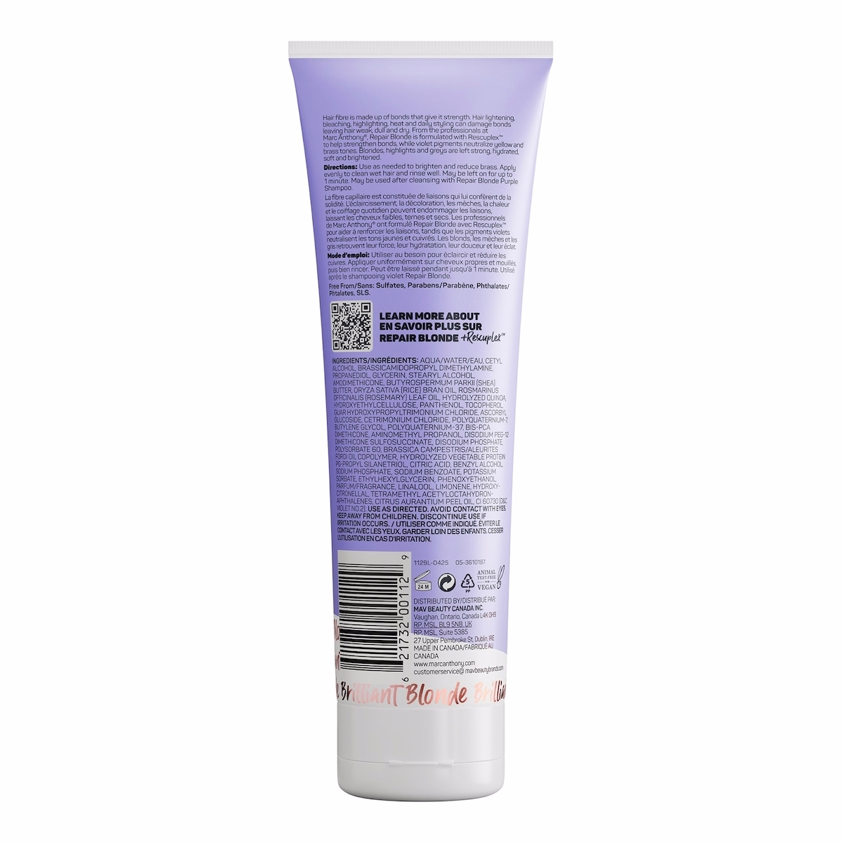 Marc Anthony Purple Conditioner, Repair Blonde Rescueplex Color Care - Neutralizes Brassy Tones and Repairs Bonds, 8oz
