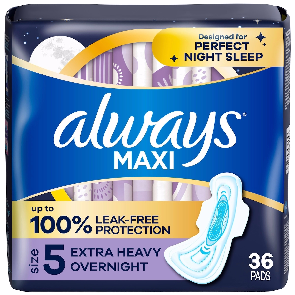 Maxi 夜用護墊 帶翼，尺寸 5，超厚夜間吸收力，無香