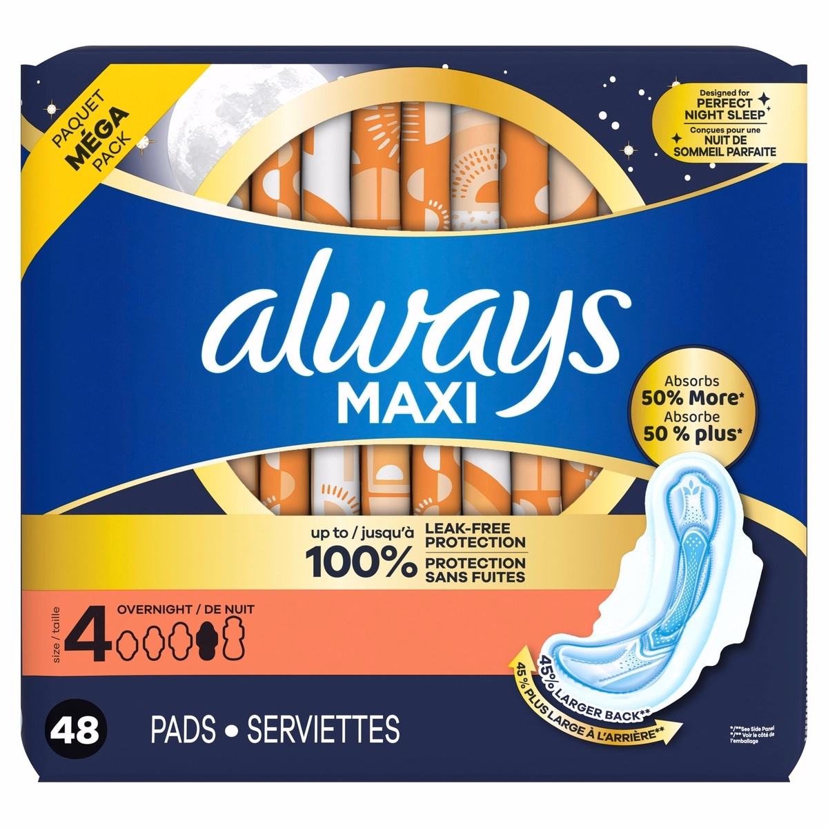 Always Maxi 夜用護墊，翼型，尺寸4，整夜，無香