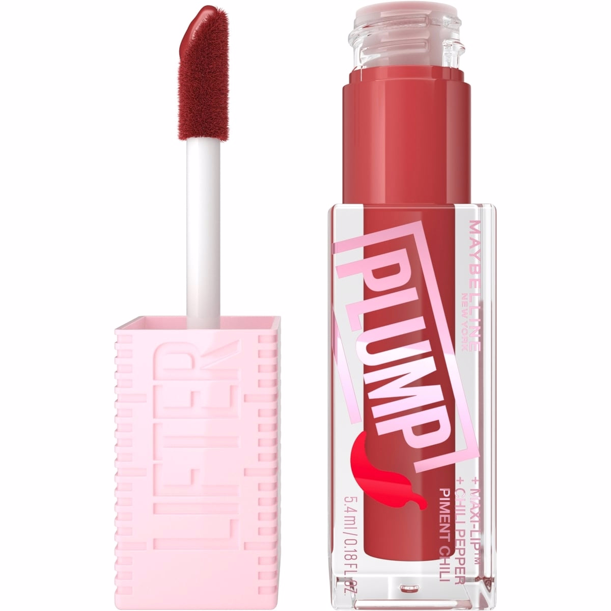 Maybelline New York Lifter Plump Lip Gloss, Lastin Plump, Intense heated sensation, Hot Chili, 006, Terracotta Red Cream, 5.4 ml