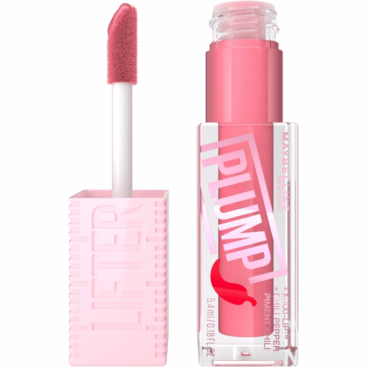 Maybelline New York Lifter Plump Lip Gloss, Plumping, Sheer Finish, Intense heated sensation, Blush Blaze, 001, Pink Shimmer, 5.4 ml