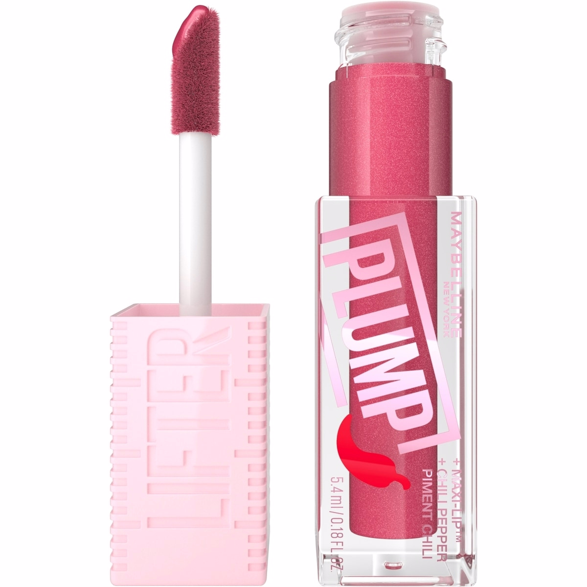 Maybelline New York Lifter Plump Lip Gloss, Plumping, Sheer Finish, Intense heated sensation, Mauve Bite, 002, Mauve Shimmer, 5.4 ml