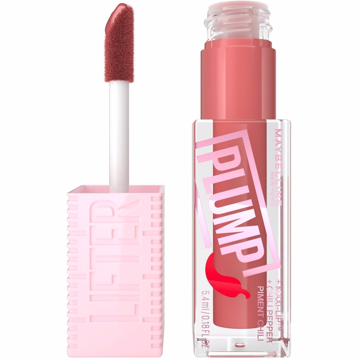 Maybelline New York Lifter Plump Lip Gloss, Plumping, Sheer Finish, Intense heated sensation, Peach Fever, 005, Peachy Nude Cream, 5.4 ml