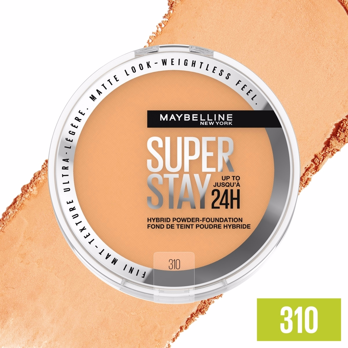 Maybelline New York Super Stay 24 Hour Hybrid Powder Foundation, Waterproof, Vegan, Mattifying, 310, 6 g