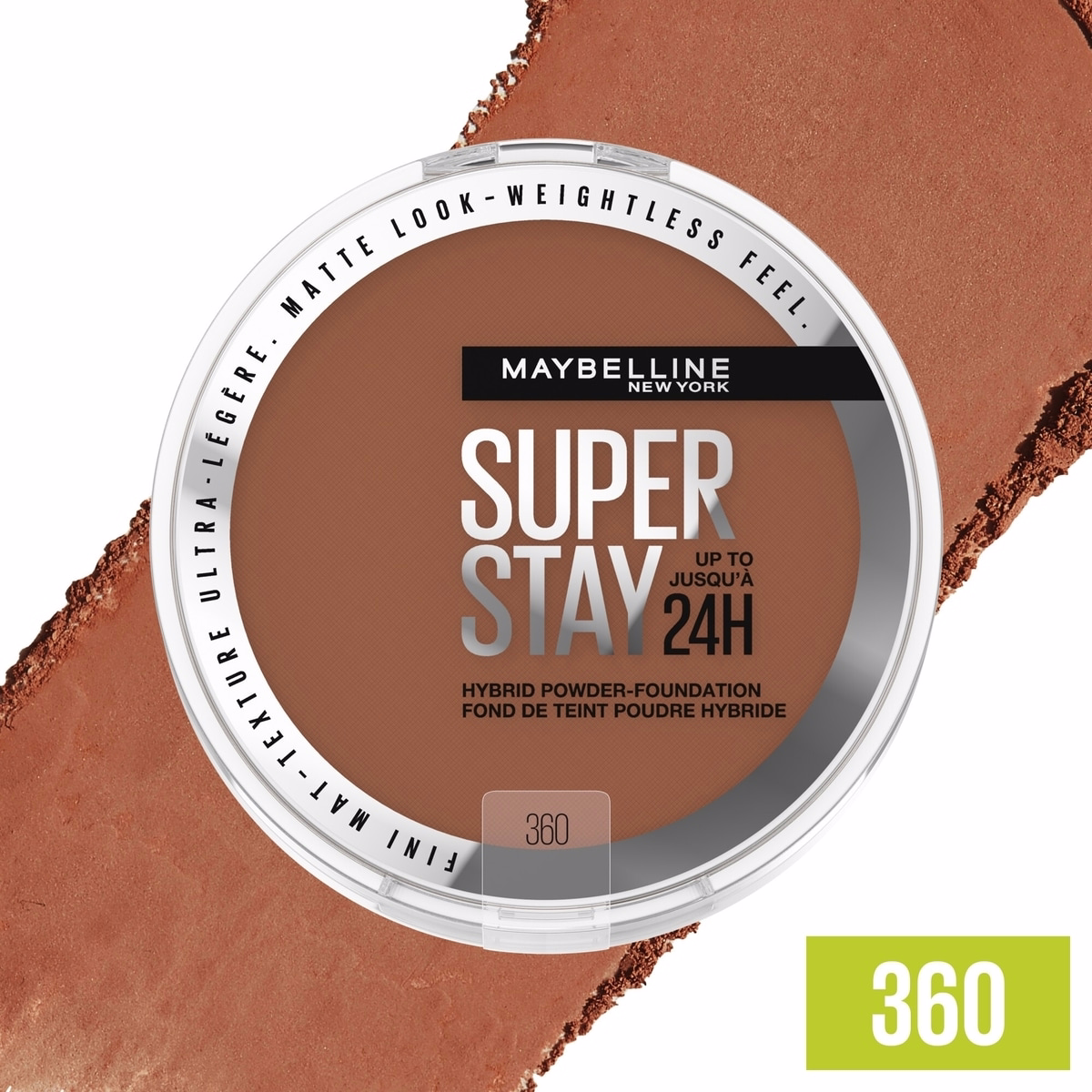 Maybelline New York Super Stay 24 Hour Hybrid Powder Foundation, Waterproof, Vegan, Mattifying, 360, 6 g
