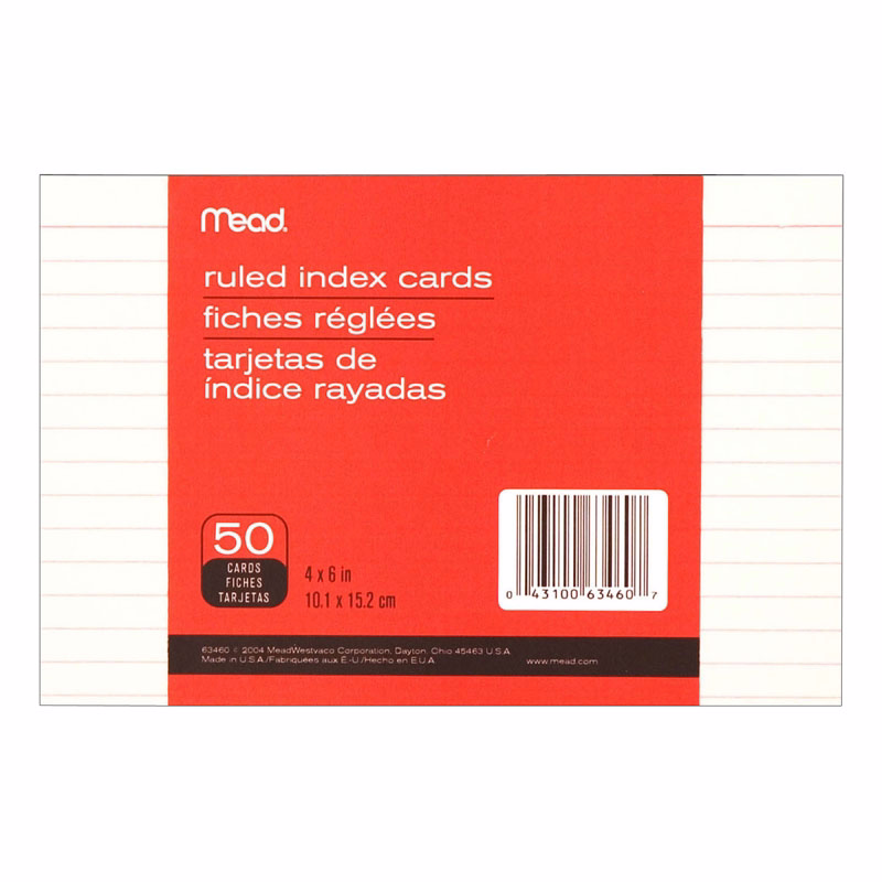 Mead Index Card Ruled 4x6 Inch 50 Sheet