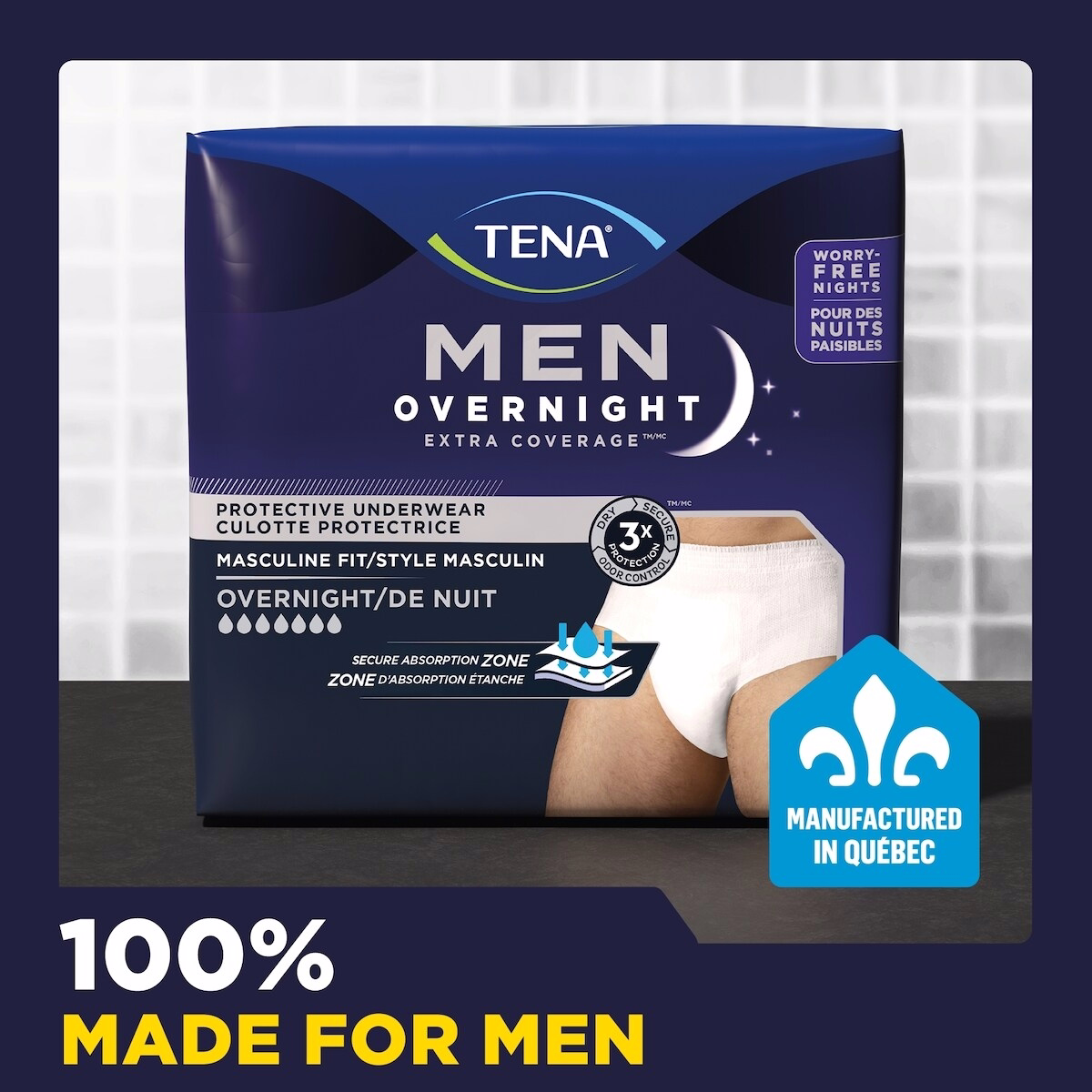 Men Overnight Extra Coverage Incontinence Underwear, Small/Medium Men Overnight Extra Coverage Incontinence Underwear, Small/Medium