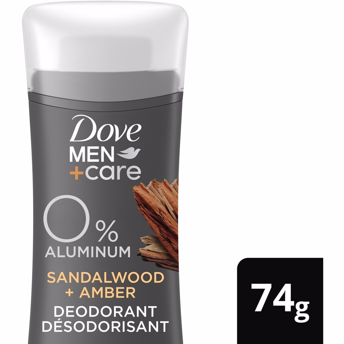 Men+Care 0% Aluminum Déodorant 72h Men's Aluminum-Free Deodorant Sandalwood & Amber Scent with Plant-Based Moisturizer