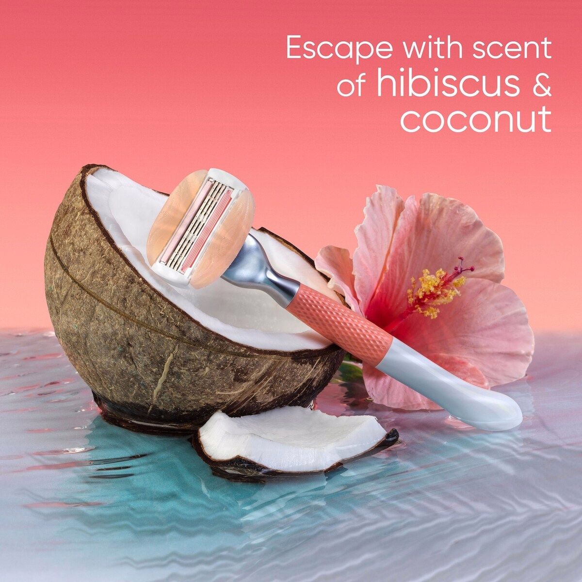 Miami Sunset Comfortglide Razor Handle, 3 Refills, 1 Shower Hook, 7oz Sensitive Shave Gel, Holiday Gifts for Women