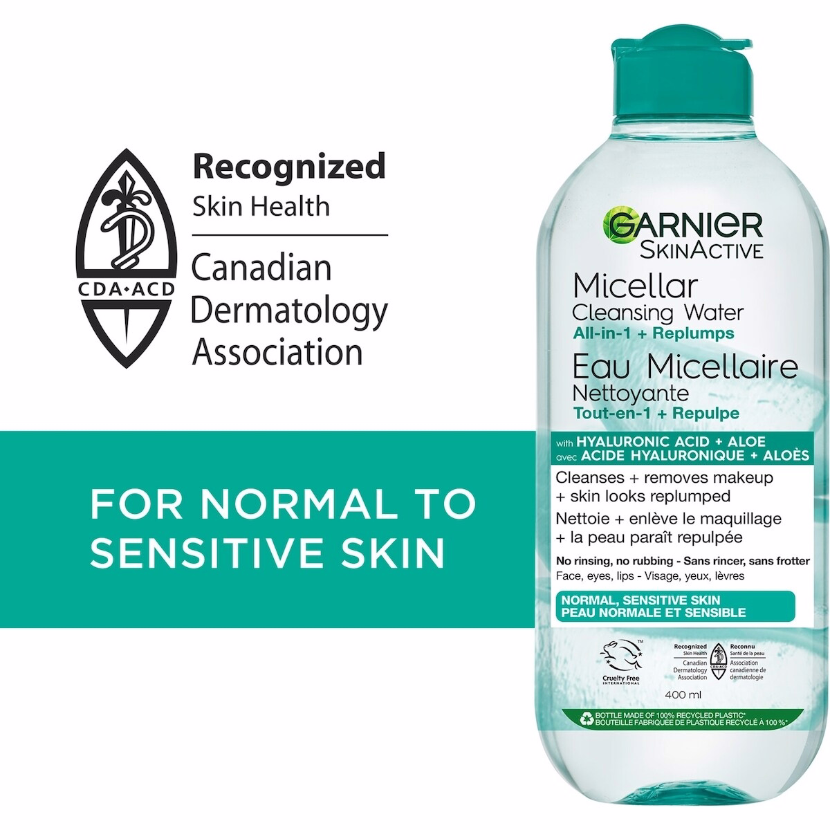 Micellar Cleansing Water, All-In One hydrating and Replumping Remover + Face Cleanser with Hyaluronic Acid & Aloe, hypoallergenic, normal to Sensitive Skin Micellar Cleansing Water, All-In One hydrating and Replumping Remover + Face Cleanser with Hyaluronic Acid & Aloe, hypoallergenic, normal to Sensitive