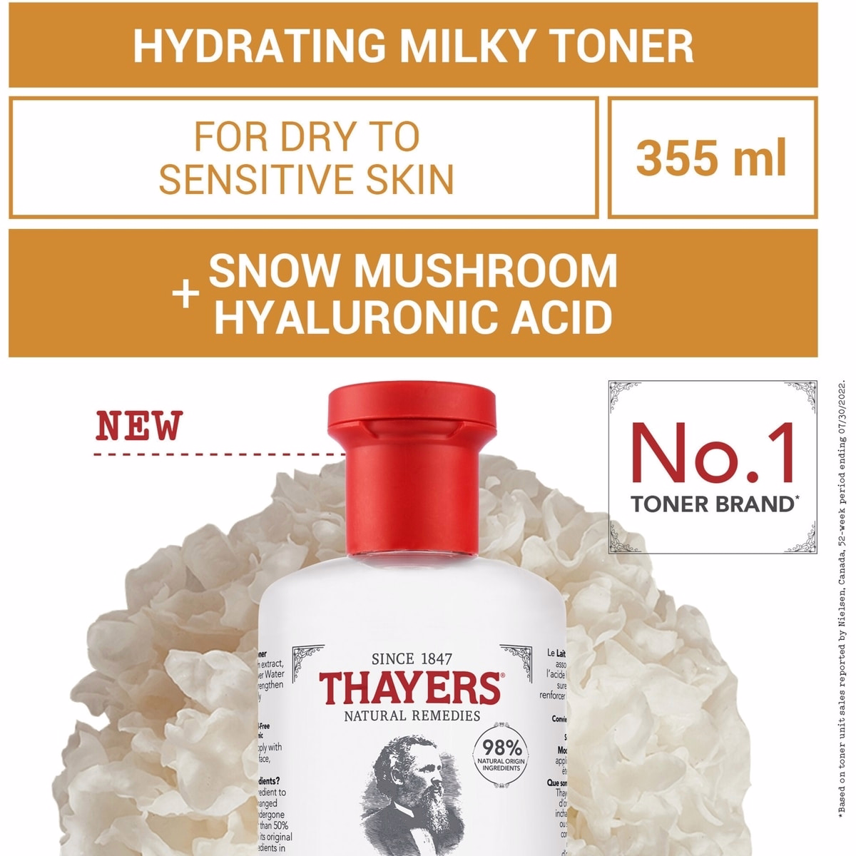 Milky Face Toner Skin Care with Snow Mushroom, Natural Gentle Facial Toner, for All Skin Types