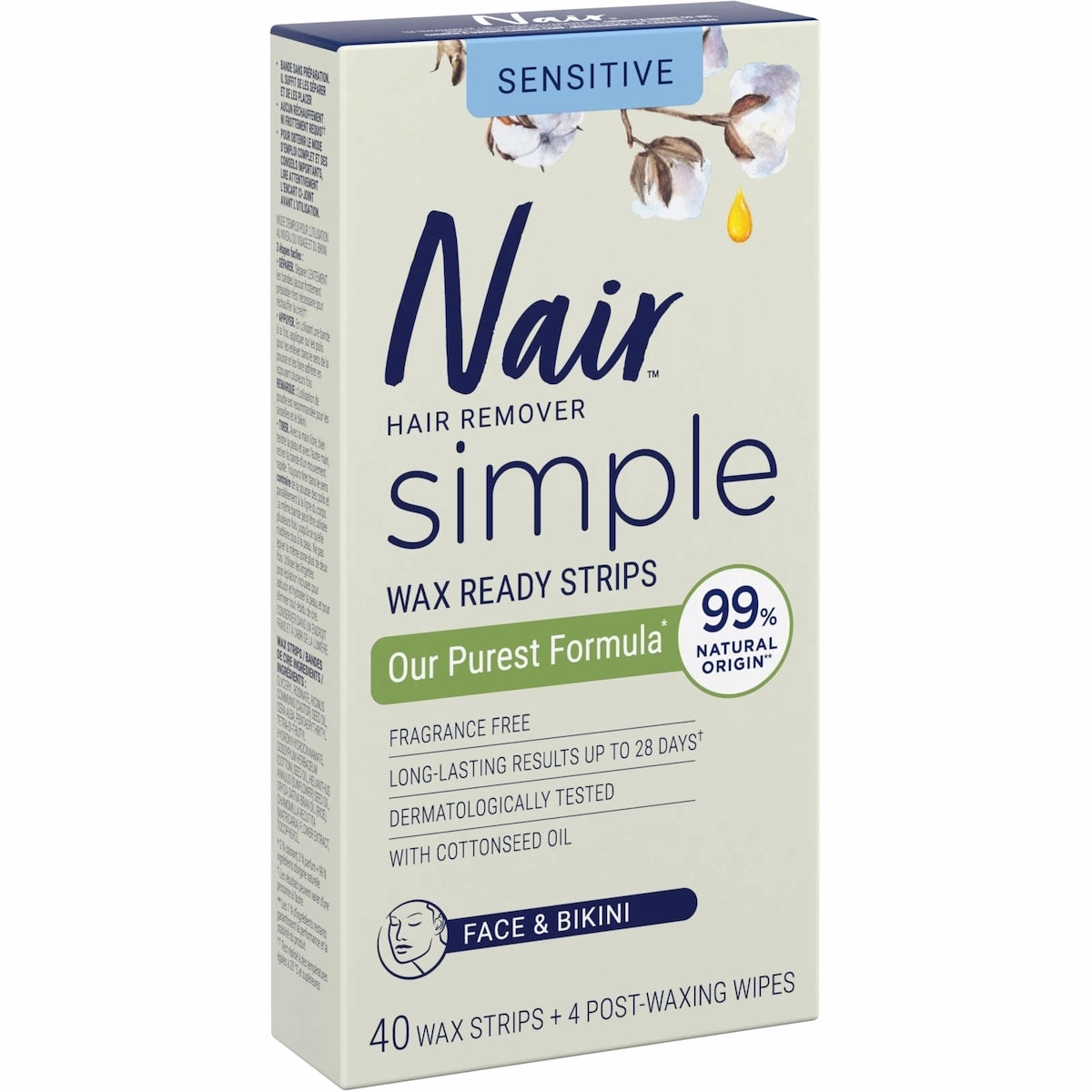 Nair Simple Wax Ready Strips with Cottonseed Oil Face & Bikini