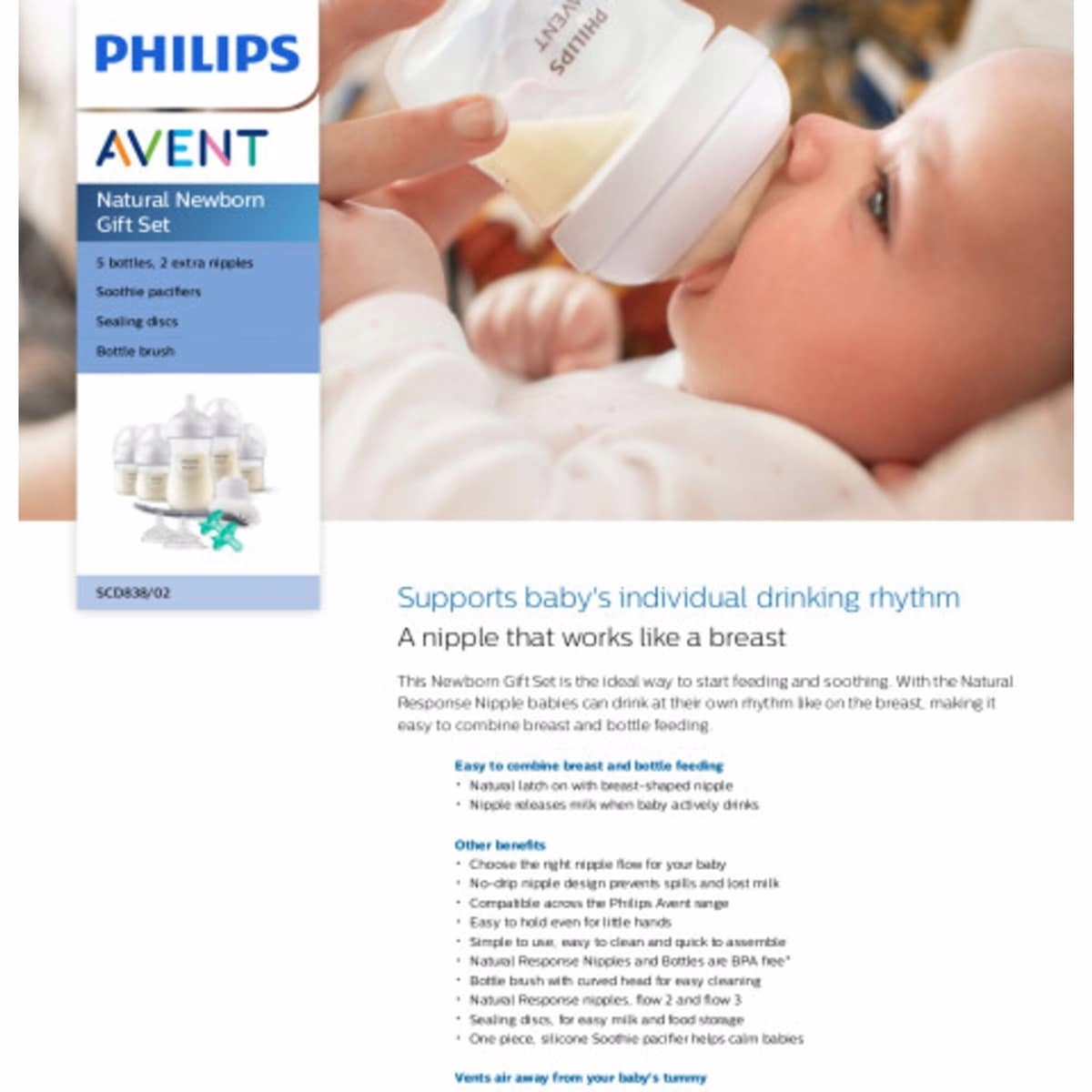 Natural Baby Bottle Newborn Baby Gift Set, SCD838/02 Natural Baby Bottle Newborn Baby Gift Set, SCD838/02