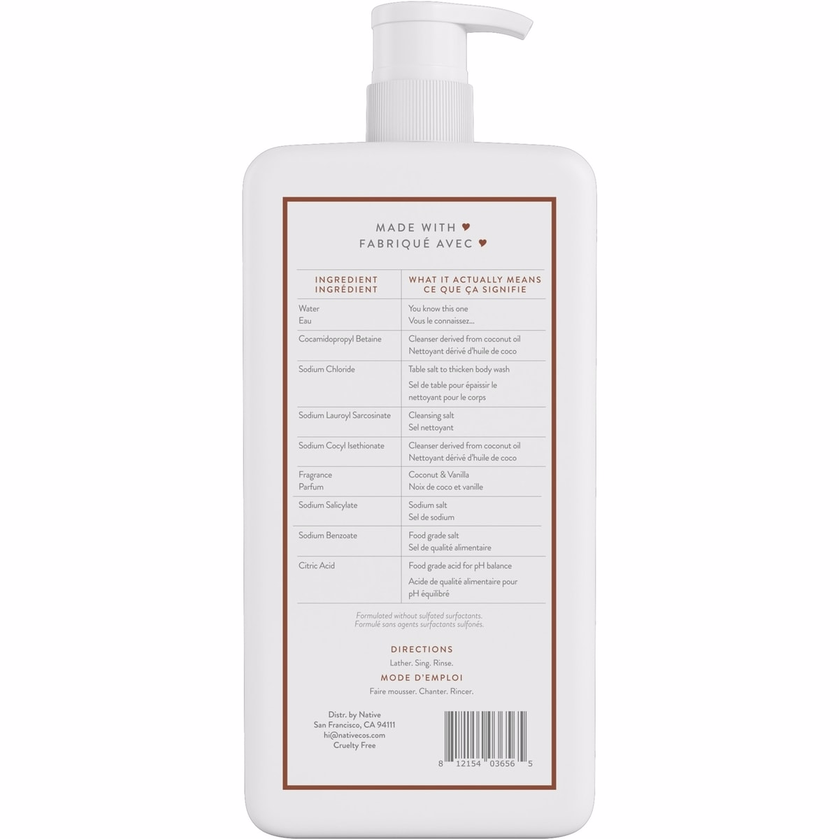 Natural Body Wash, Coconut & Vanilla, Sulfate Free, Paraben Free
