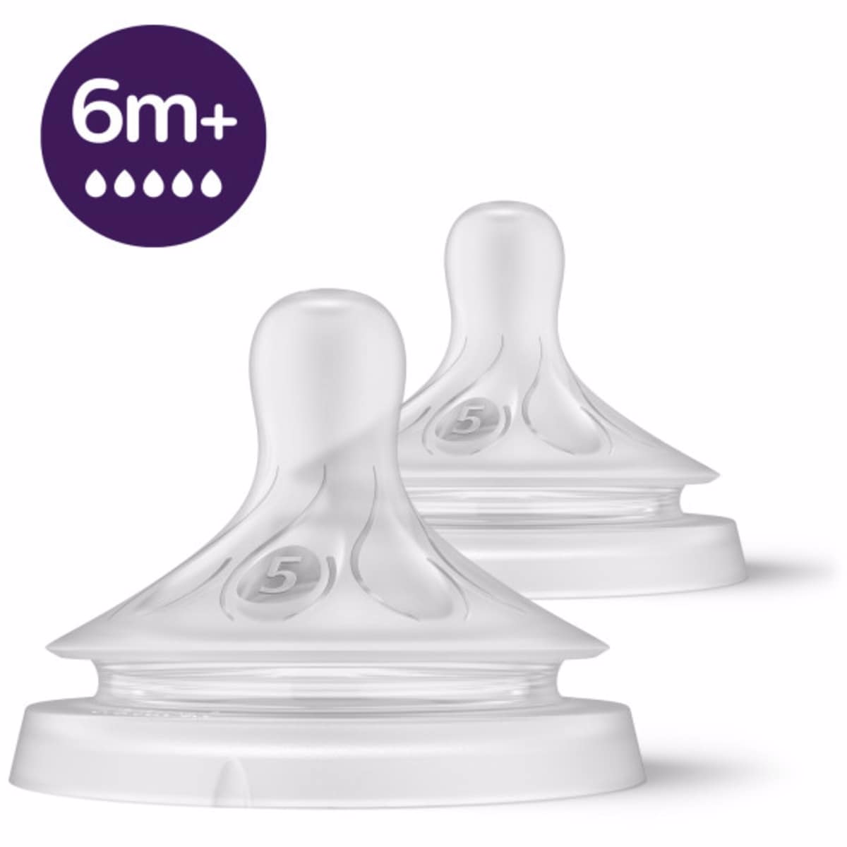 Avent 天然回應奶嘴流量 5、6M+、2件裝，SCY965/02