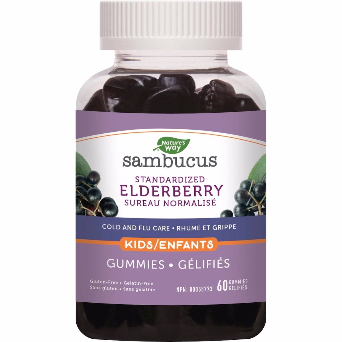 Nature's Way Sambucus キッズ用 風邪・インフルエンザケア 標準化エルダーベリー ビタミンCと亜鉛免疫サポート 60グミ