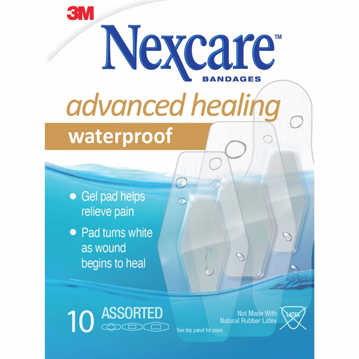 Nexcare™ Advanced Healing Waterproof Hydrocolloid Bandages, Ast. Sizes, 10 pk