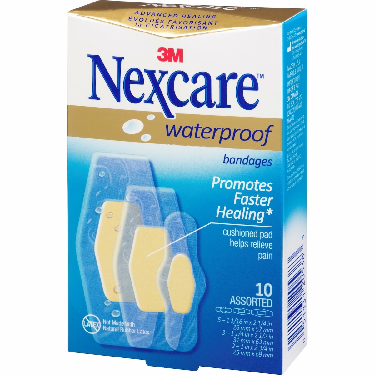 Nexcare™ Advanced Healing Waterproof Hydrocolloid Bandages, Ast. Sizes, 10 pk