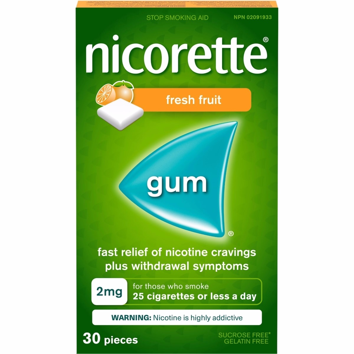 Nicotine Gum, 2 mg, Fresh Fruit
