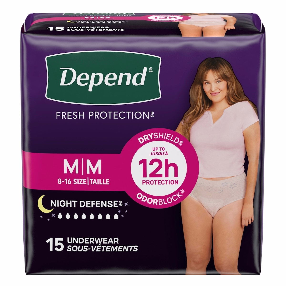 Night Defense Incontinence Underwear for Women, Overnight, Medium