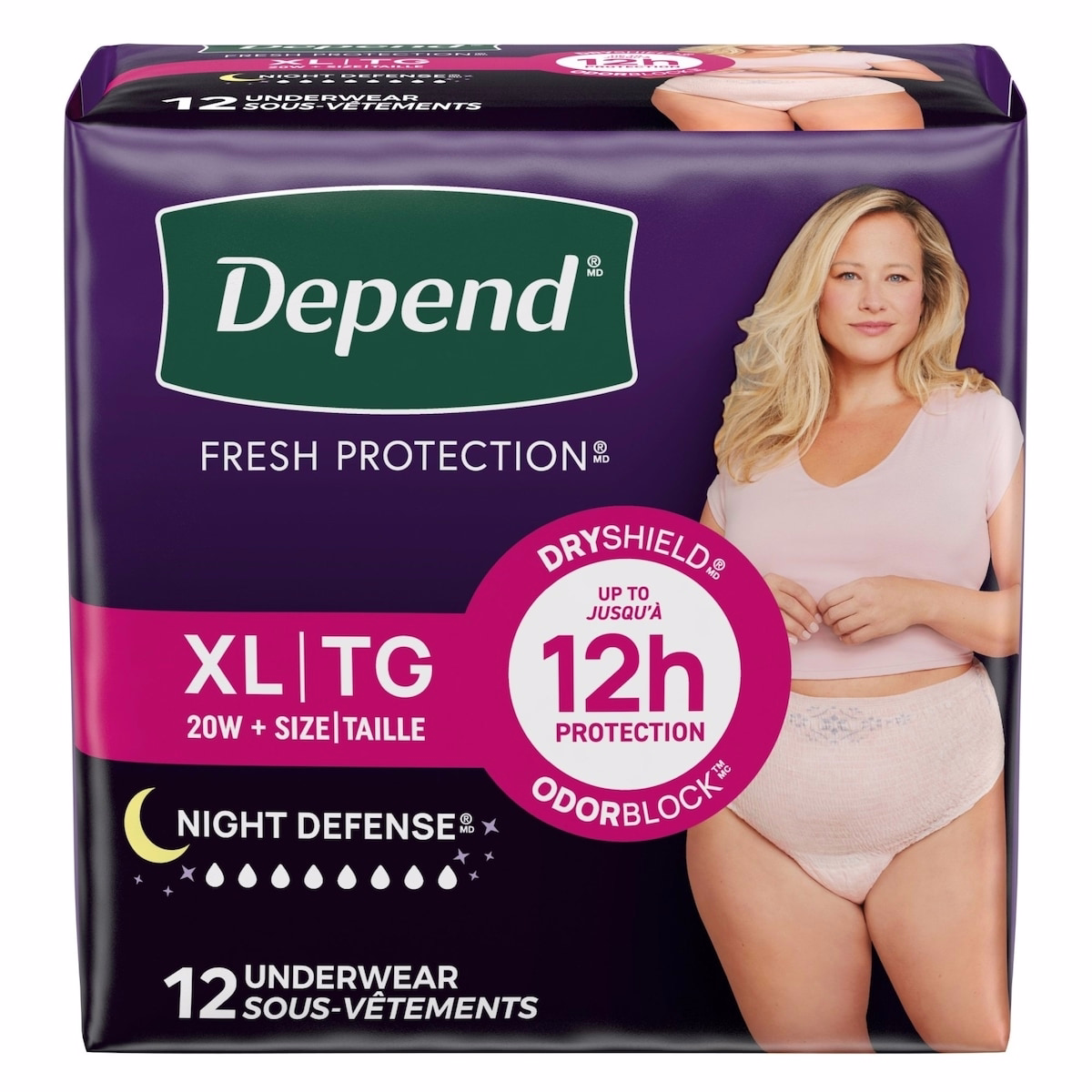 Night Defense Incontinence Underwear for Women, Overnight, XL