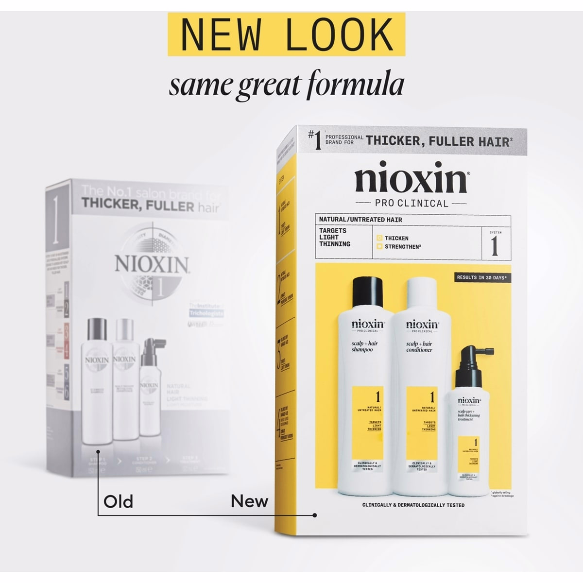Nioxin Scalp + Hair Thickening System 1 Kit - for Natural Hair with Light Thinning - Includes Shampoo 300ml, Conditioner 300ml and Scalp Treatment 100