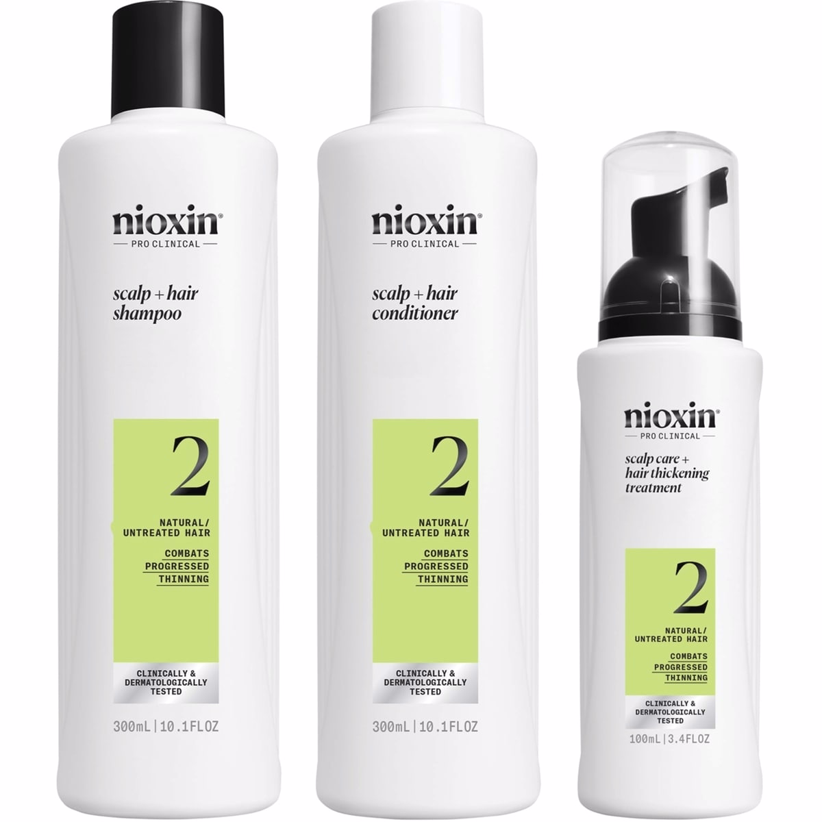Nioxin Scalp + Hair Thickening System 2 Kit - for Natural Hair with Progressed Thinning - Includes Shampoo 300ml, Conditioner 300ml and Scalp Treatmen