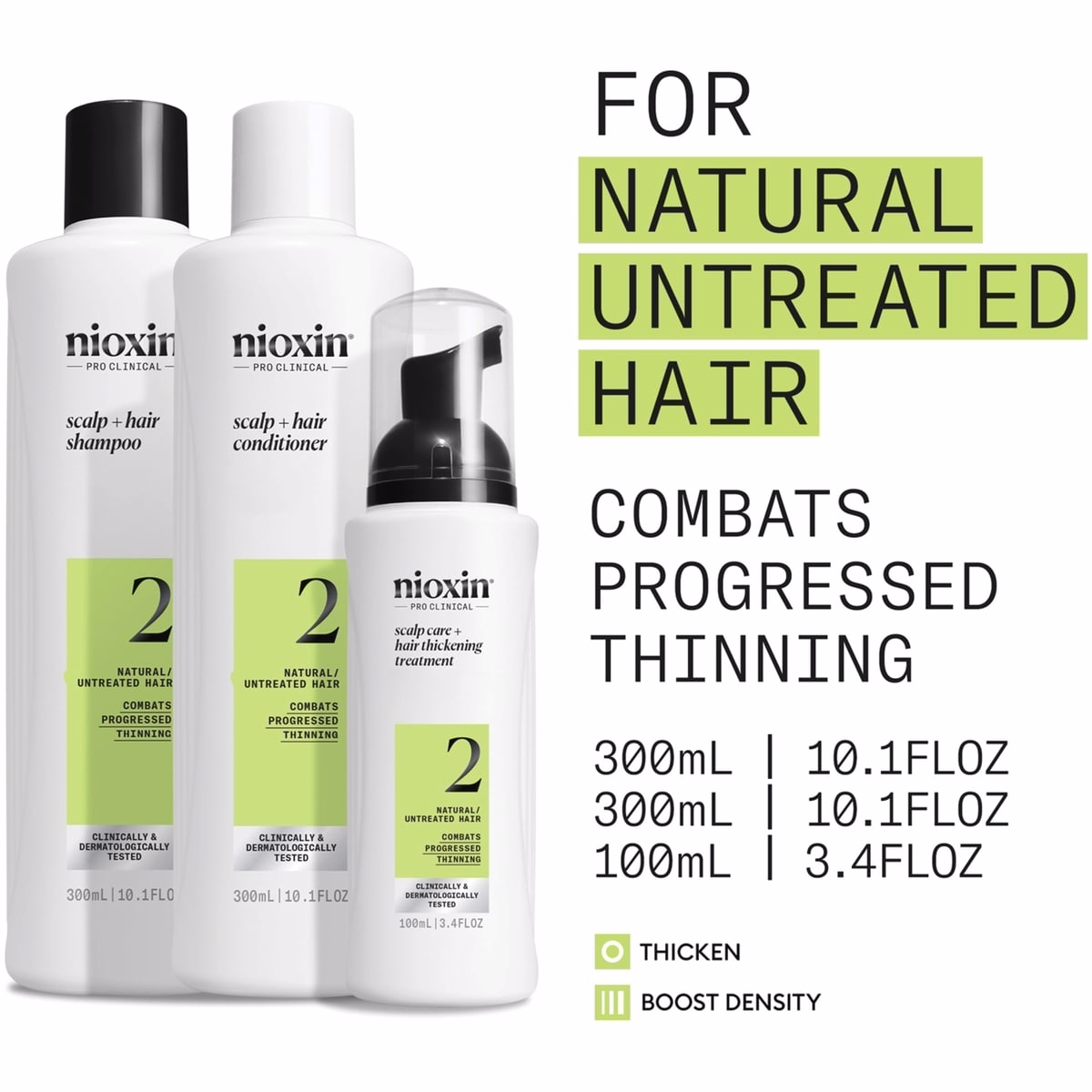 Nioxin Scalp + Hair Thickening System 2 Kit - for Natural Hair with Progressed Thinning - Includes Shampoo 300ml, Conditioner 300ml and Scalp Treatment 100ml Nioxin Scalp + Hair Thickening System 2 Kit - for Natural Hair with Progressed Thinning - Includes Shampoo 300ml, Conditioner 300ml and Scalp Treatmen