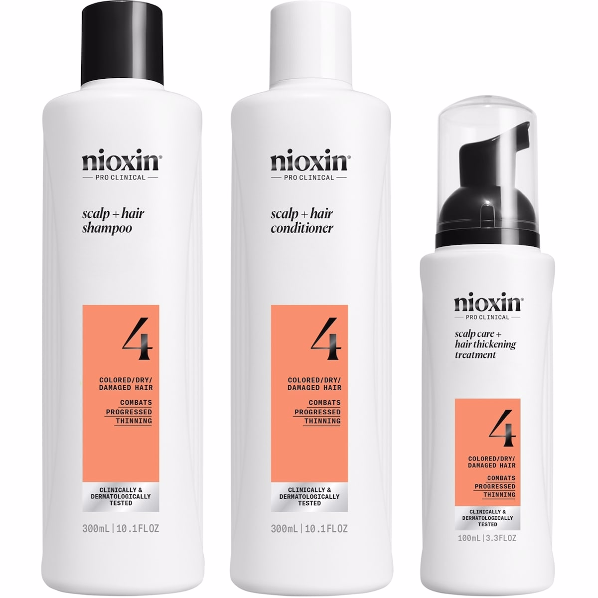 Nioxin Scalp + Hair Thickening System 4 - for Colored Or Dry Damaged Hair with Progressed Thinning - Includes Shampoo 300 ml, Conditioner 300 ml and S