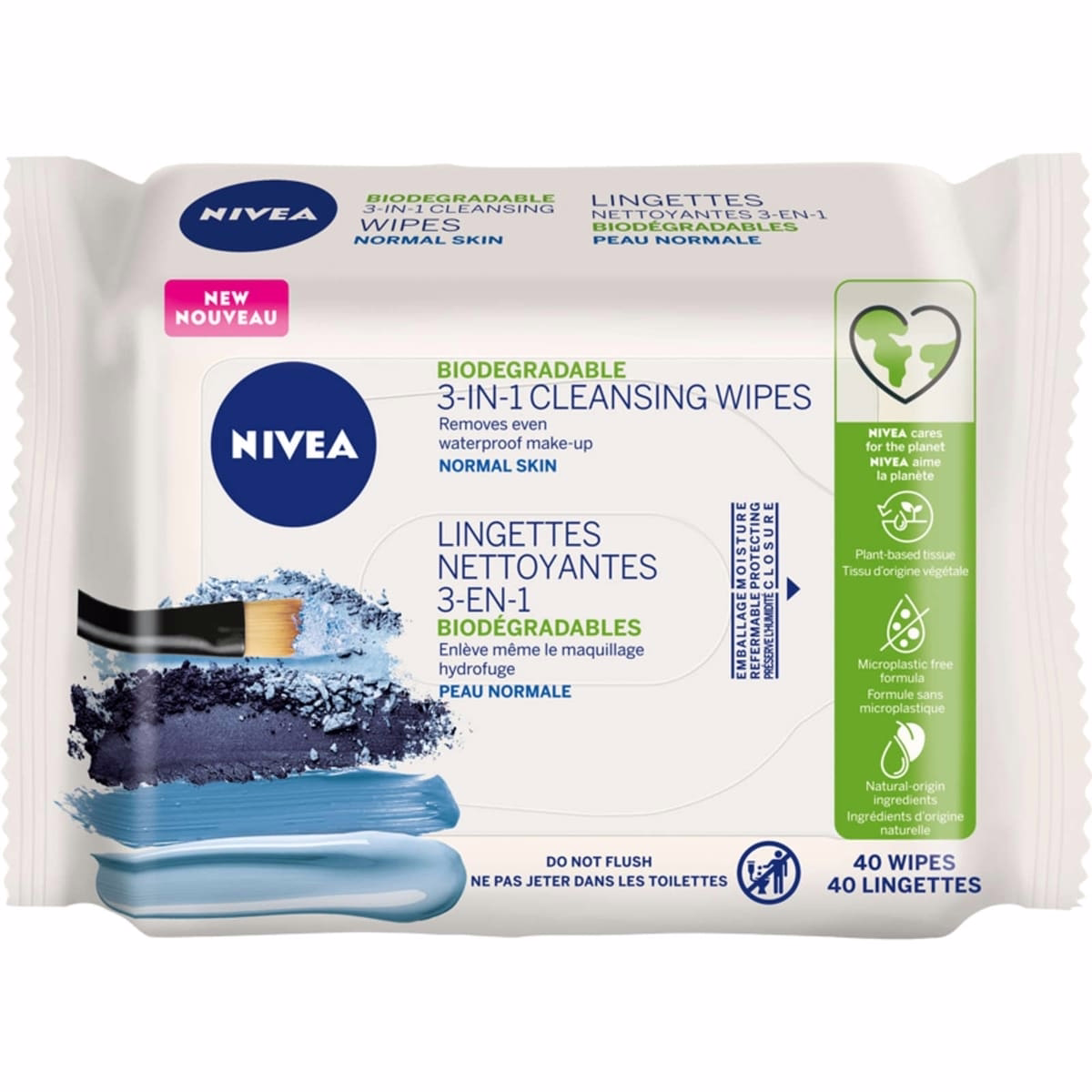 NIVEA 3-in-1 Refreshing Face Cleansing Wipes Normal and Combination Skin, 40 Count