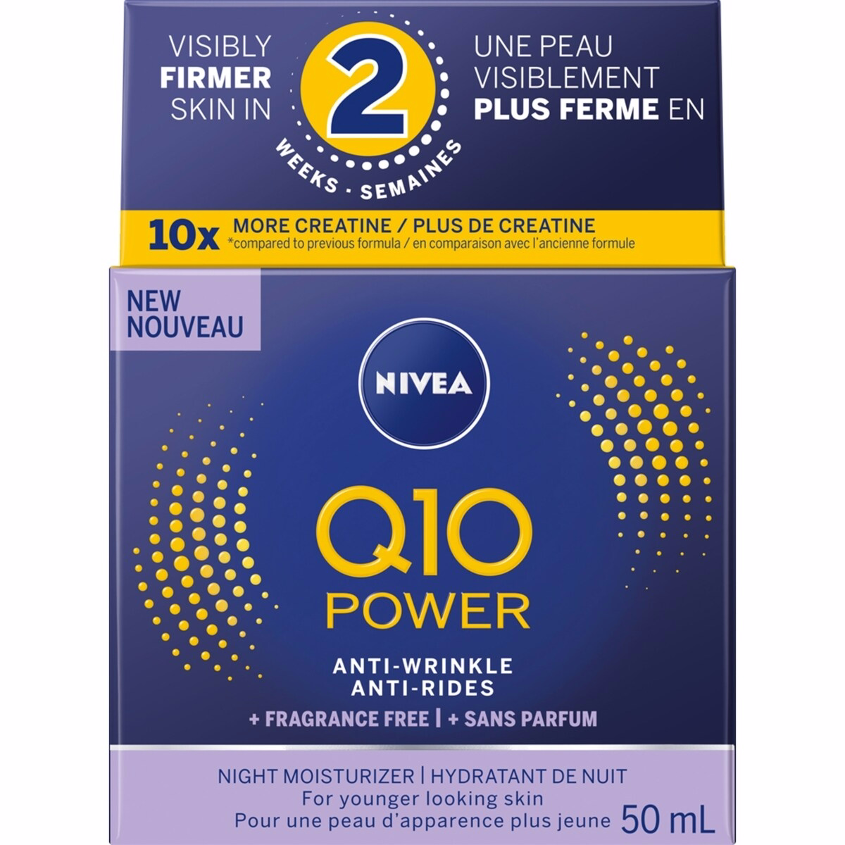 Nivea Q10 アンチエイジング 無香料 鎮静 夜用クリーム、50 mL