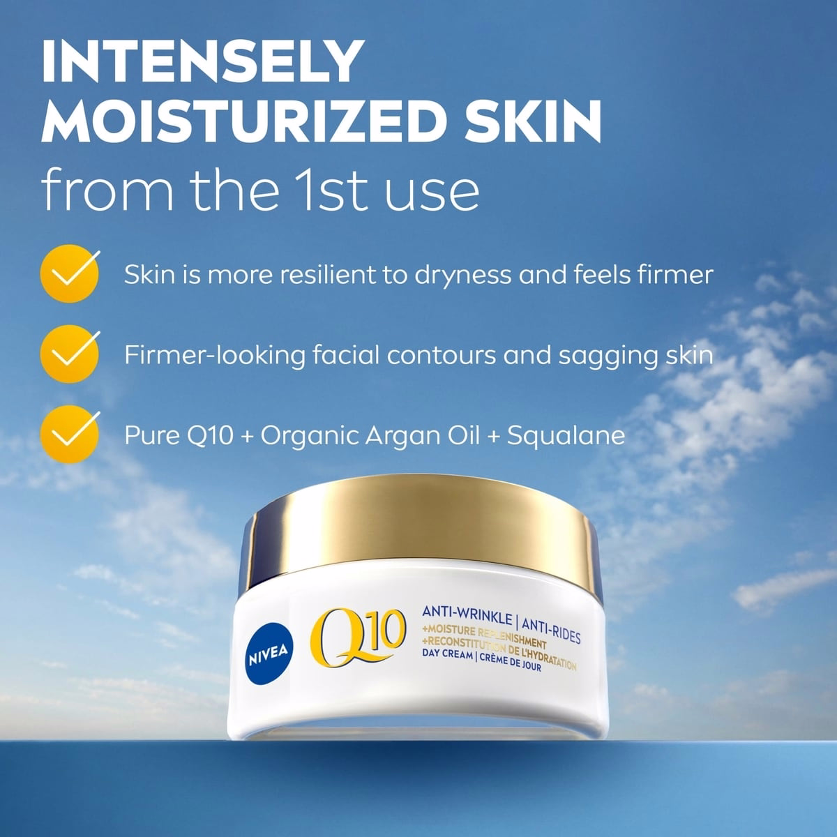 NIVEA Q10 Anti-Wrinkle Moisture Replenishment Day Face Cream, Dry Skin, 50mL