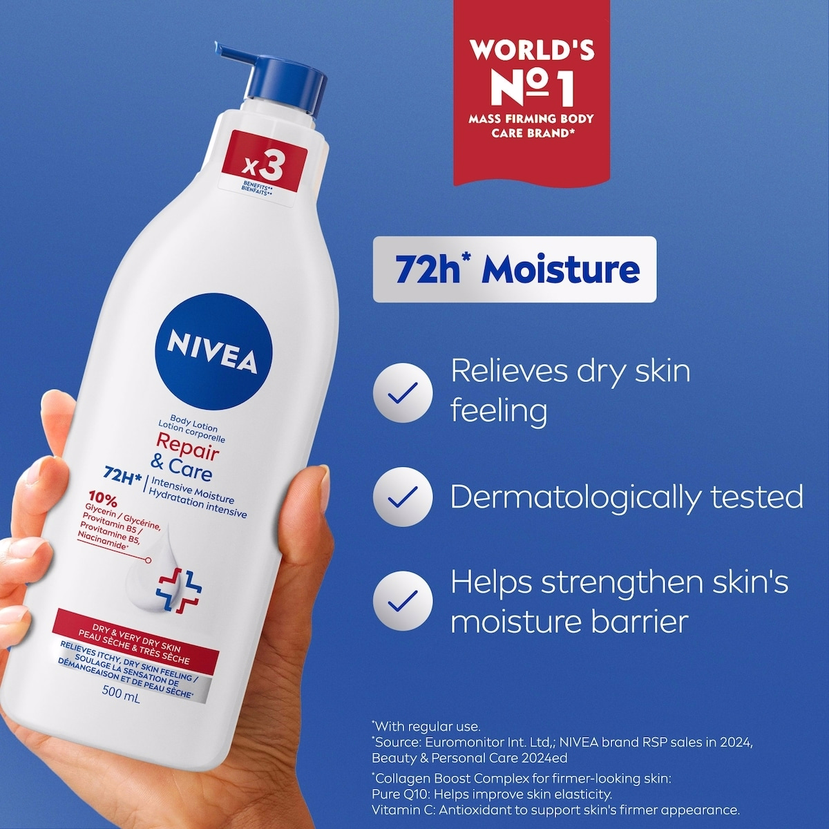 NIVEA リペア&ケア 72時間保湿 ボディローション 極度の乾燥・かゆみ肌用、500 mL NIVEA リペア&ケア 72時間保湿 ボディローション 極度の乾燥・かゆみ肌用、500 mL