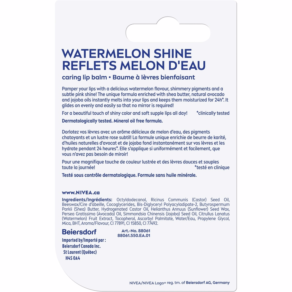 NIVEA Watermelon Shine Lip Balm, Tinted lip balm with shea butter & natural oils for 24hr moisture, Watermelon scent, Lip moisturizer for dry lips, (2