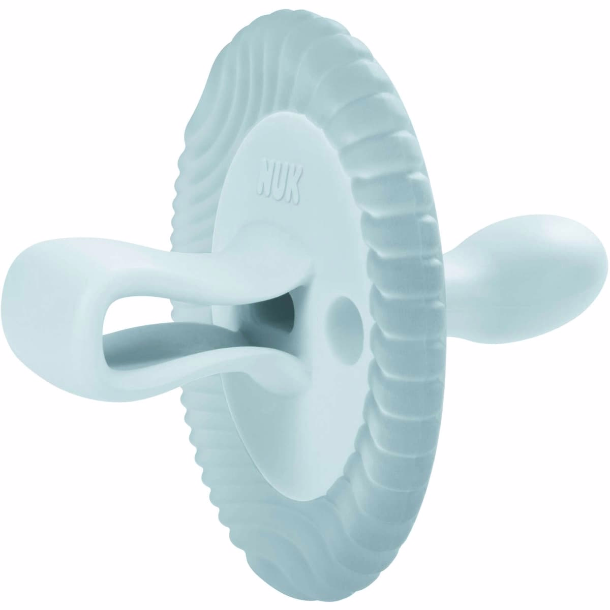 NUK Comfy Duet Soother 2-in-1 Pacifier and Teether, 0-12 months, Green & Orange, 2 Pack