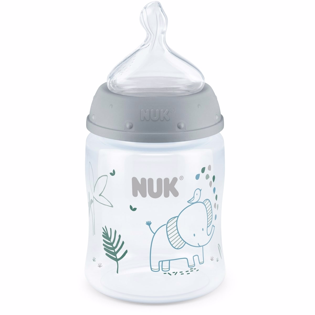 NUK 順暢流防脹氣嬰兒奶瓶，5 oz (150 mL)，灰象款，1 包裝