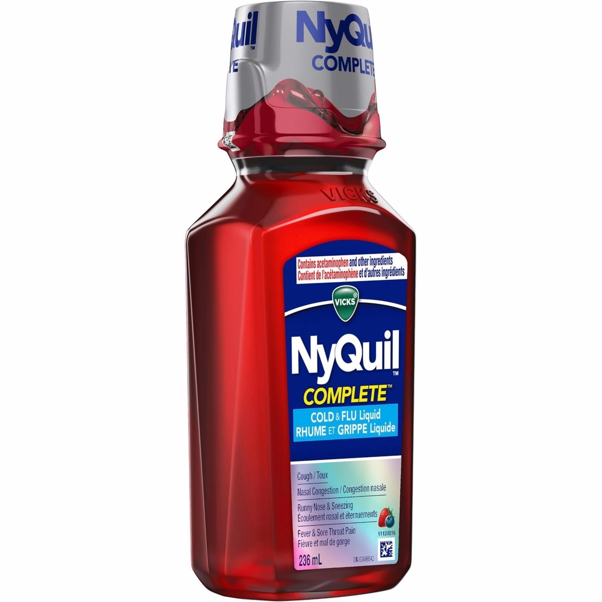 NyQuil COMPLETE Cold, Flu, and Congestion Medicine, 236 mL, Berry Flavour