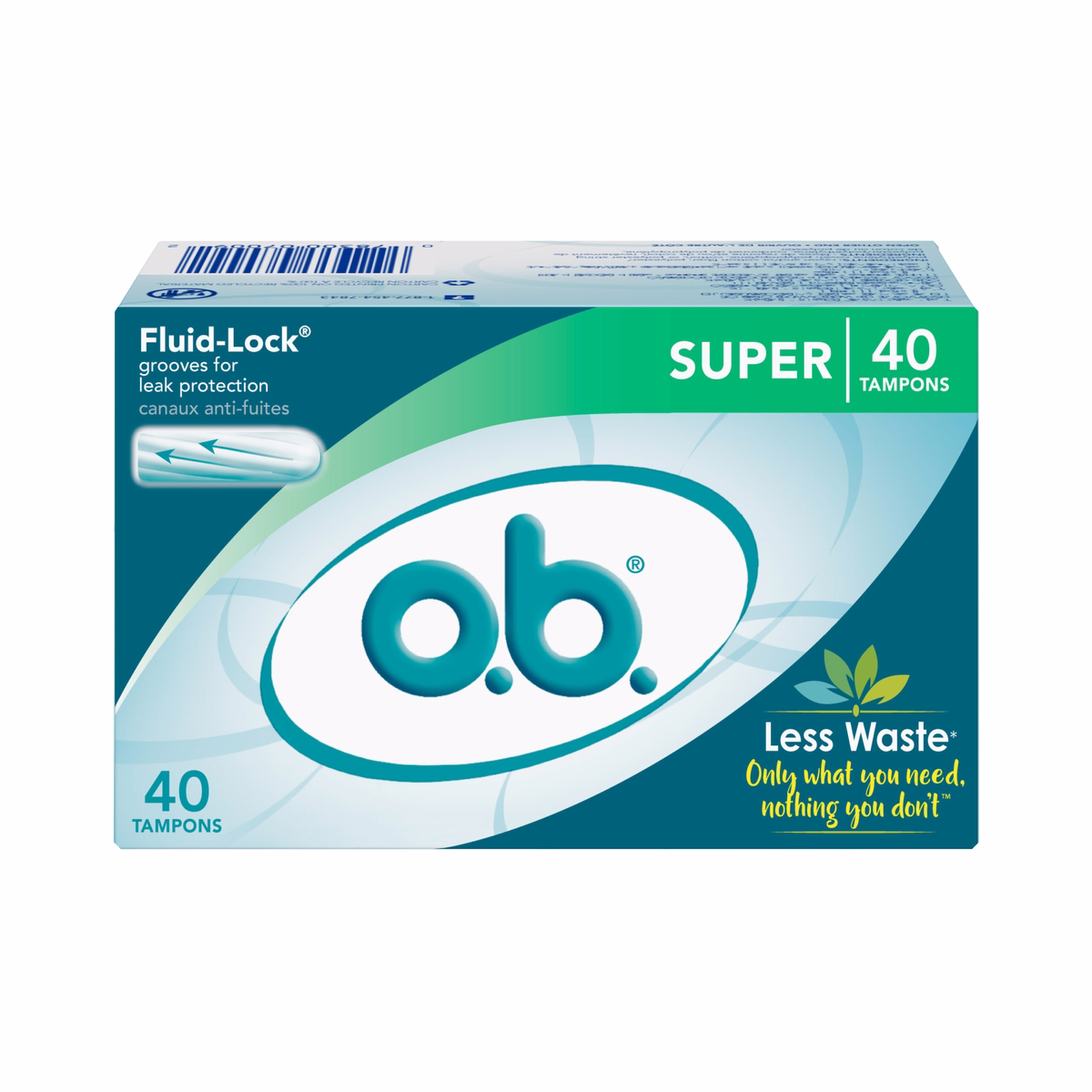 O.B. Tampons Original Sans Applicateur, Super Non Parfumés, Super - 40 unités