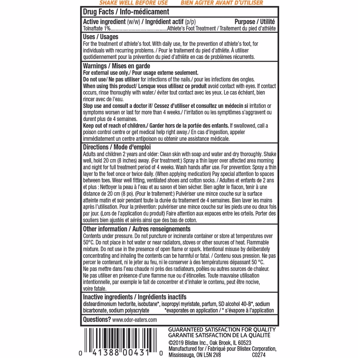 Spray Odor-Eaters Pieds et Baskets