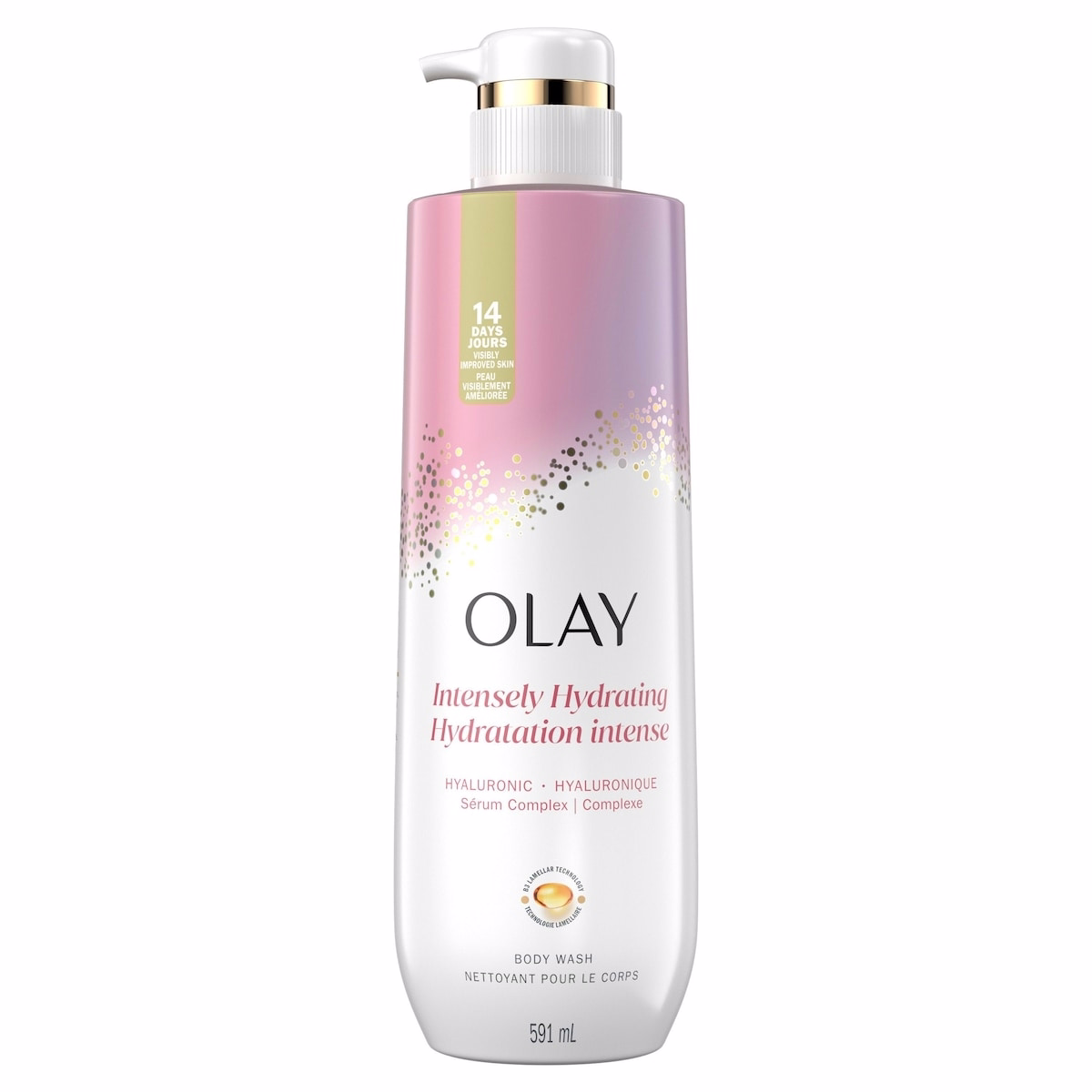 Olay 洗淨滋養沐浴露，含維生素 B3 與玻尿酸