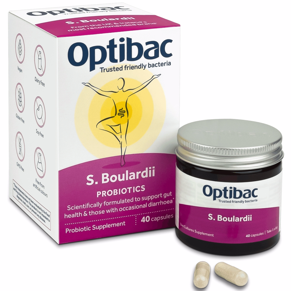 Optibac Probiotics - Saccharomyces Boulardii 40 Capsules for Digestive Health & Immune Support