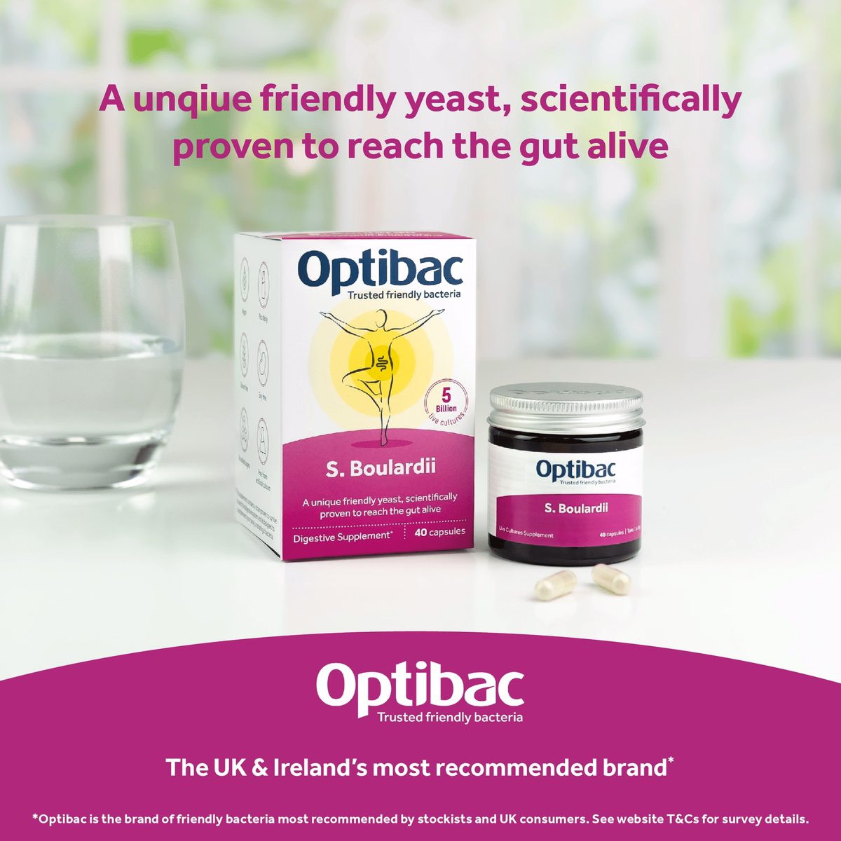 Optibac Probiotics - Saccharomyces Boulardii 40 Capsules for Digestive Health & Immune Support